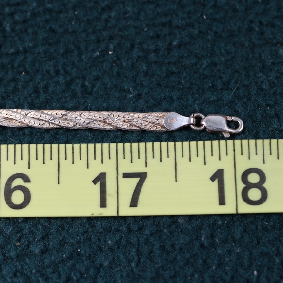 Sterling Silver 925 Flat Rope Chain Woven Necklace - Picture 7 of 8